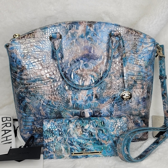 ☆ Brahmin 2 SET Duxbury Melbourne Purse Bag Satchel Ocersized Wristlet - Picture 10 of 15